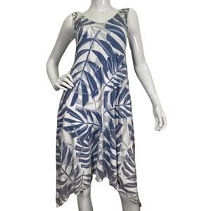 Fresh Produce Blue Palawan Palms Asymmetrical Hem Size Small Lydia Dress